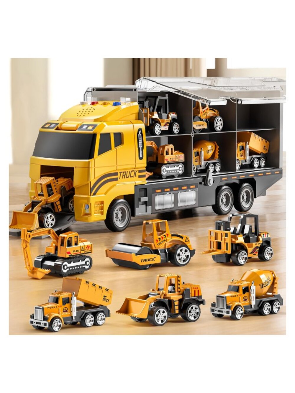 Kids Construction Truck Toy Set with Play Mat and Die-Cast Cars